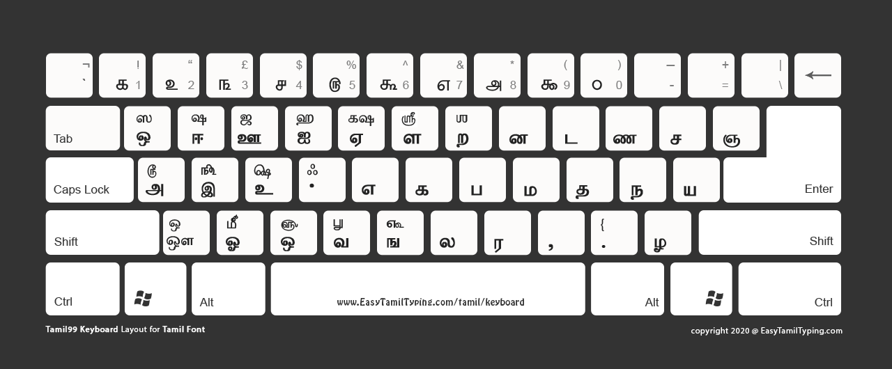Tamil keyboard layout in a dark background theme.